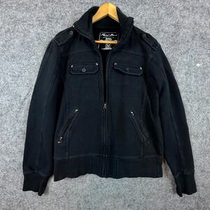 Point Zero Jacket Mens Medium Black Cotton Mock Neck Winter Outdoor Full Zip